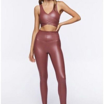 Faux Leather Leggings for Women - Brick Red